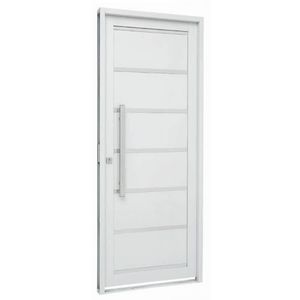 Porta Social 217x98x8 Pratika com Lambris e Frisos em Aço Branca Direita Sasazaki