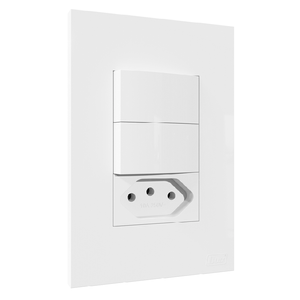 Interruptor/Tomada de 2 Teclas Simples 10A Recta Branco Blux