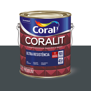 Tinta Esmalte Sintético Coralit Ultra Resistência Externa 3,6L Alto brilho Cinza Escuro 019 Coral