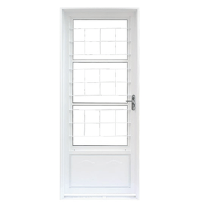 Porta de Aço Pintado 215x85x12x Social Postiga Quadriculada Direita Branca Haiala